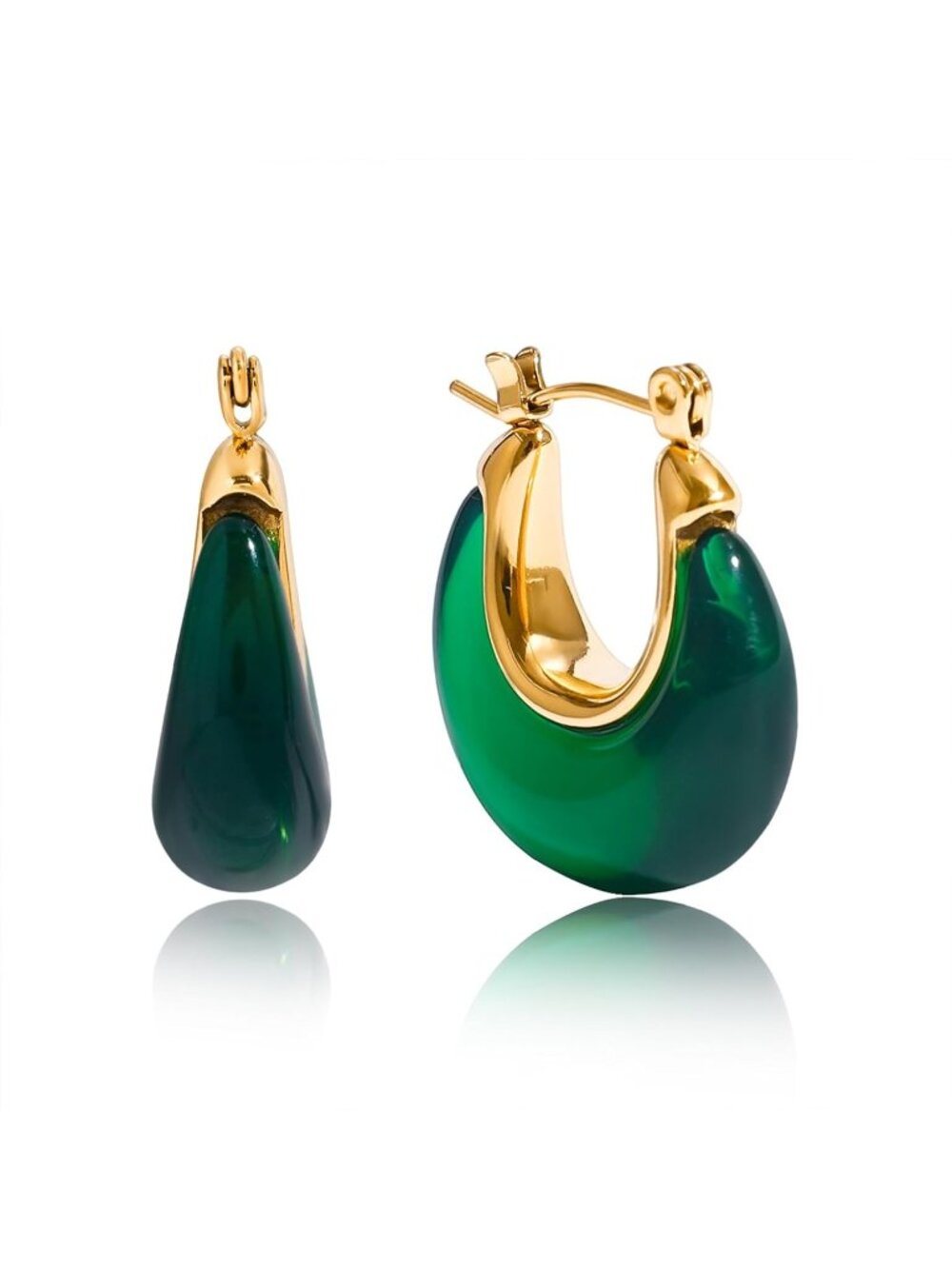Women's Green Stainless Steel Resin Hoop Tortoiseshell Chunky Vintage Earrings